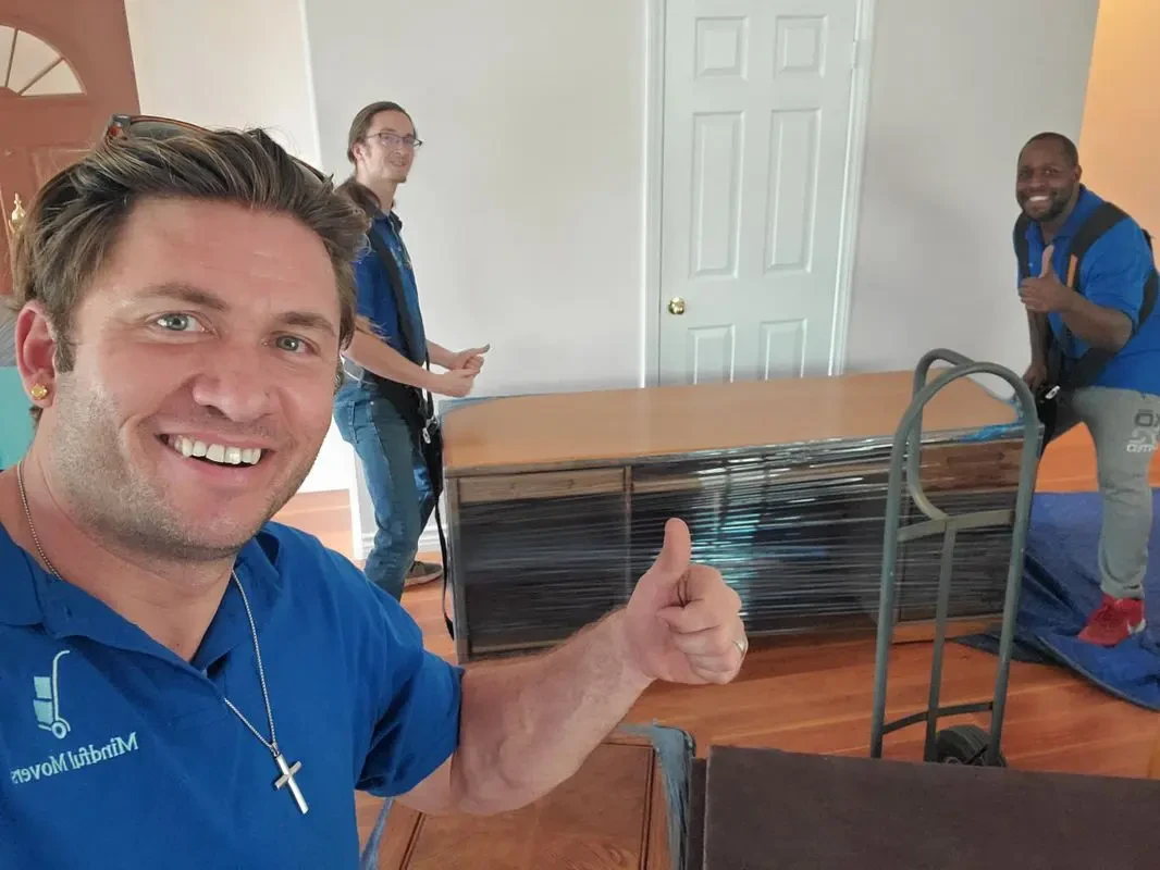 Professional movers carrying furniture